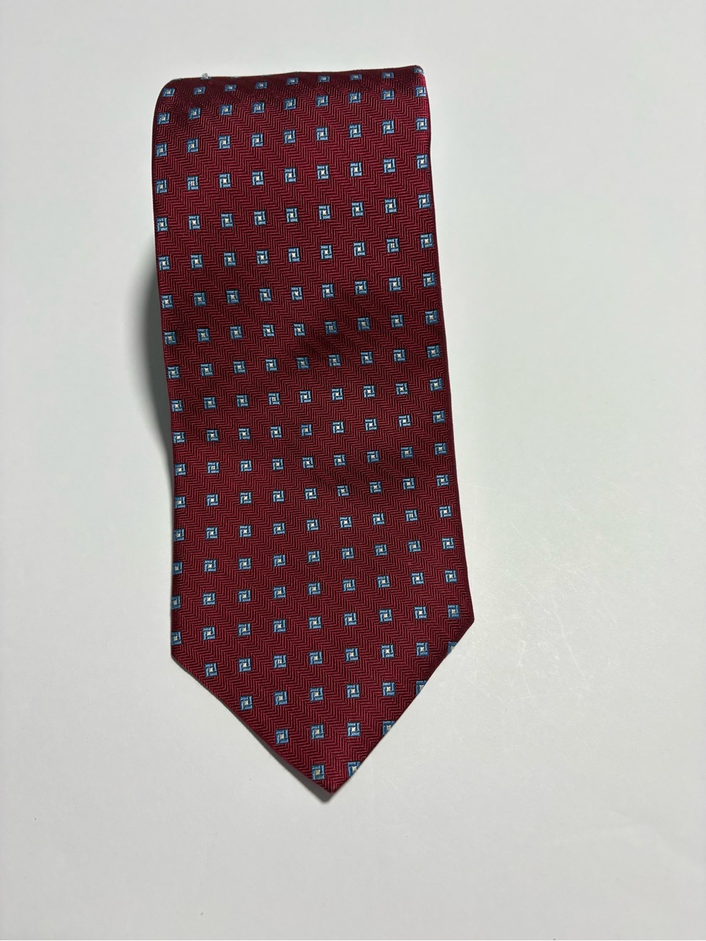 Brooks Brothers Mens Silk Tie - Burgundy Blue Geometric Stein Resistant Classic